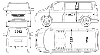 Volkswagen Caravelle (2005) - Фольцваген - чертежи, габариты, рисунки автомобиля