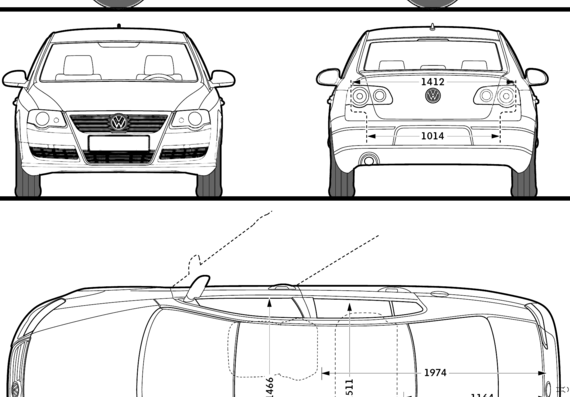 Volkswagen Passat (2008) - Фольцваген - чертежи, габариты, рисунки автомобиля