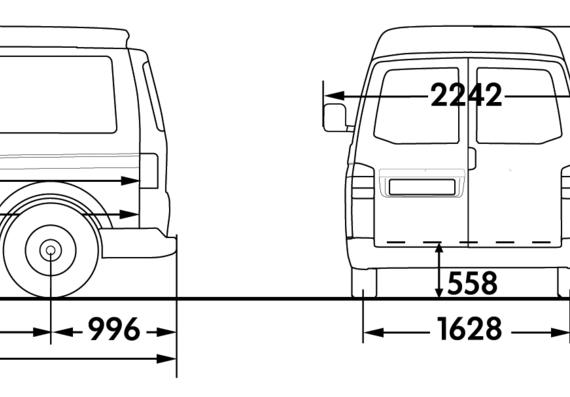 Volkswagen Transporter Panel Van SWB Medium Roof - Фольцваген - чертежи, габариты, рисунки автомобиля