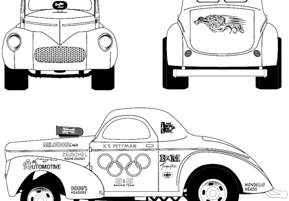 Willys Americar Coupe (1941) - Виллис - чертежи, габариты, рисунки автомобиля