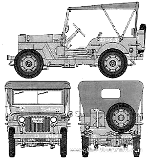 Willys Jeep MB (1942) - Виллис - чертежи, габариты, рисунки автомобиля