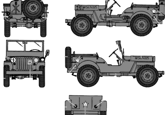 Willys Jeep MB (1944) - Виллис - чертежи, габариты, рисунки автомобиля