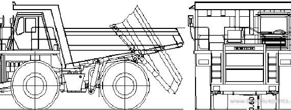 BeLAZ 7555 Dump Truck (2007) - чертежи, габариты, рисунки автомобиля