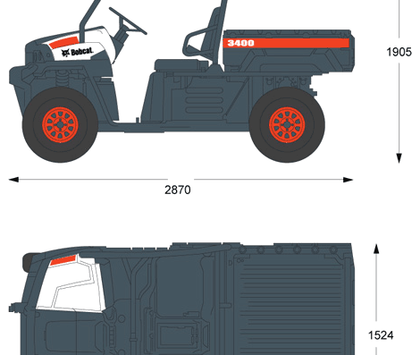 Bobcat 3400D Utility Vehicle - чертежи, габариты, рисунки автомобиля