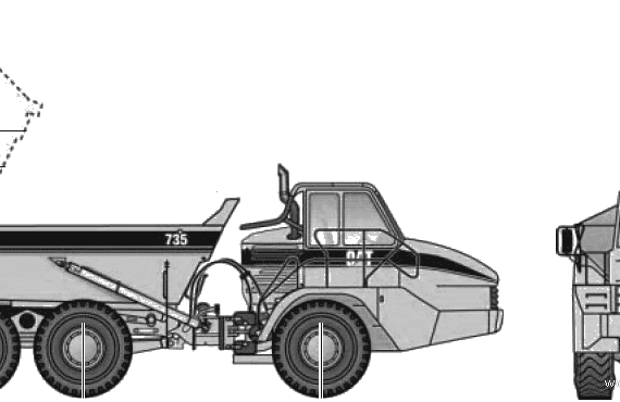 Caterpillar 735 Ariculated Truck - чертежи, габариты, рисунки автомобиля