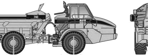 Caterpillar 740 Eiector Ariculated Truck - чертежи, габариты, рисунки автомобиля
