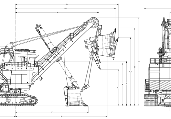Caterpillar 7495 HF Electric Rope Shovel - drawings, dimensions, pictures of the car