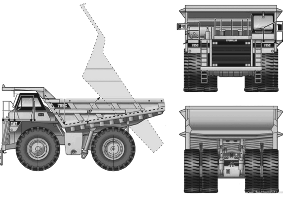 Caterpillar 785C Mining Truck - чертежи, габариты, рисунки автомобиля