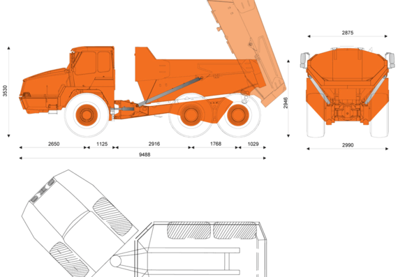 Doosan DA30 Articulated Truck - чертежи, габариты, рисунки автомобиля