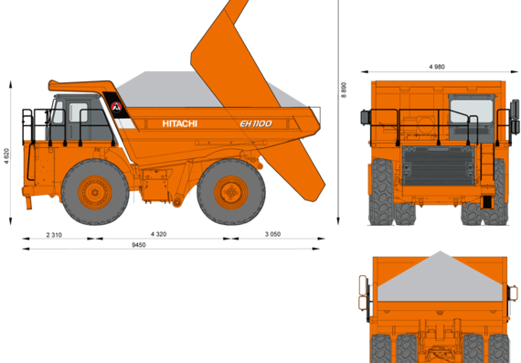 Hitachi EH1100 Dump Truck - чертежи, габариты, рисунки автомобиля
