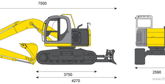 Kobelco 140SR Hydraulic Excavator - чертежи, габариты, рисунки автомобиля