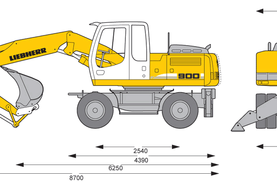Liebherr A 900 C Litronic Wheeled Excavator - drawings, dimensions, pictures of the car