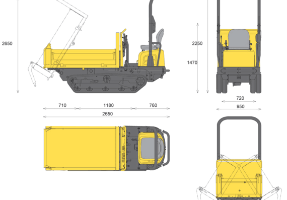 Yanmar C12R One-Way Dump All Terrain Carrier - чертежи, габариты, рисунки автомобиля
