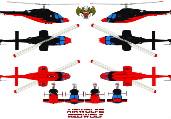 AIRWOLF2 redwolf helicopter - drawings, dimensions, figures