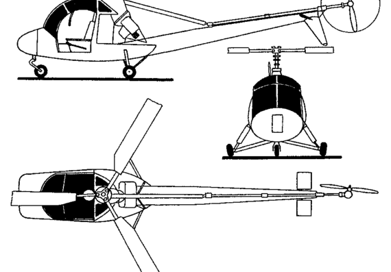Вертолет Aero HC-2 Heli Baby - чертежи, габариты, рисунки