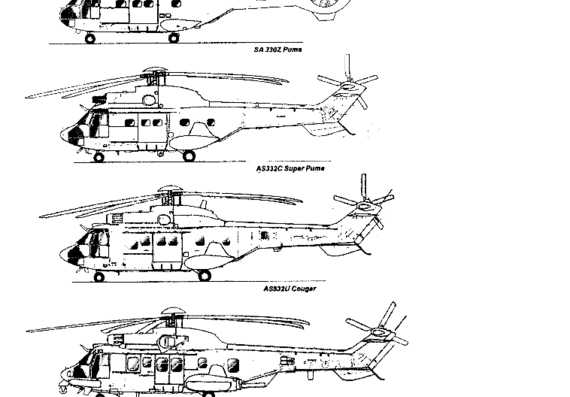 Вертолет Aerospatiale AS 330 Puma - чертежи, габариты, рисунки