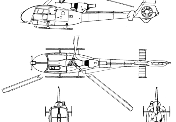 Вертолет Aerospatiale AS 342 Gazelle - чертежи, габариты, рисунки