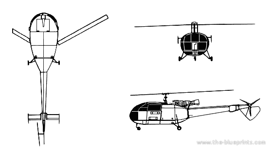 Вертолет Aerospatiale Alouette III - чертежи, габариты, рисунки