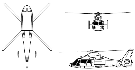 Вертолет Aerospatiale Dauphin - чертежи, габариты, рисунки