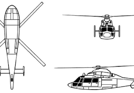 Вертолет Aerospatiale Dauphin 2 - чертежи, габариты, рисунки