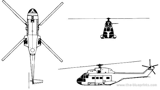 Вертолет Aerospatiale Puma - чертежи, габариты, рисунки