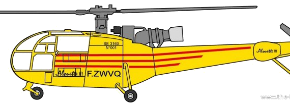 Вертолет Aerospatiale SA319 Alouette III - чертежи, габариты, рисунки