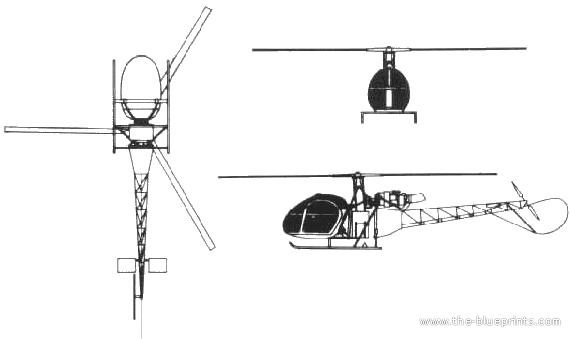 Aerospatiale SA 318 Alouette II helicopter - drawings, dimensions, figures