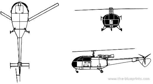 Вертолет Aerospatiale SA 319 Alouette III - чертежи, габариты, рисунки