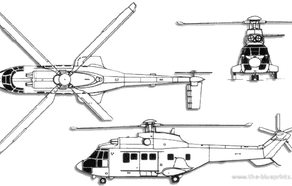 Вертолет Aerospatiale SA 332 Super Puma - чертежи, габариты, рисунки