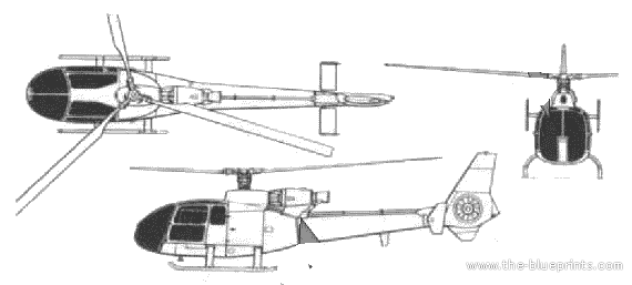 Aerospatiale SA 341 Gazelle helicopter - drawings, dimensions, figures