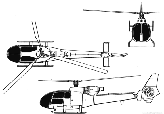 Вертолет Aerospatiale SA 342 Gazelle - чертежи, габариты, рисунки