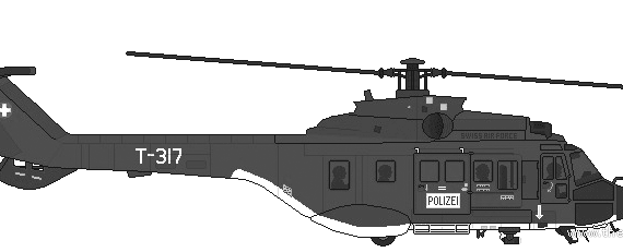 Вертолет Aerospatiale SA 522 Super Puma - чертежи, габариты, рисунки