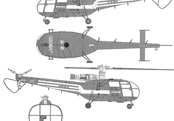 Вертолет Aerospatiale (Sud Aviation) SA316 Alouette III - чертежи, габариты, рисунки