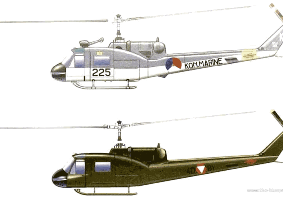 Вертолет Agusta-Bell 204 UH-1F - чертежи, габариты, рисунки
