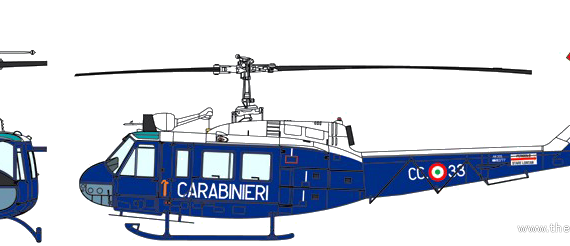 Вертолет Agusta-Bell AB-205 UH-1 Huey - чертежи, габариты, рисунки