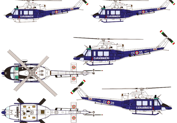 Вертолет AgustaWestland AB-412 Grifone - чертежи, габариты, рисунки