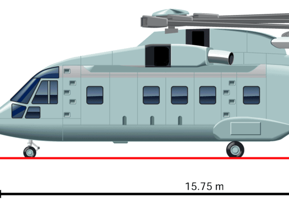 Вертолет AgustaWestland AW101 Helicopter Folded - чертежи, габариты, рисунки
