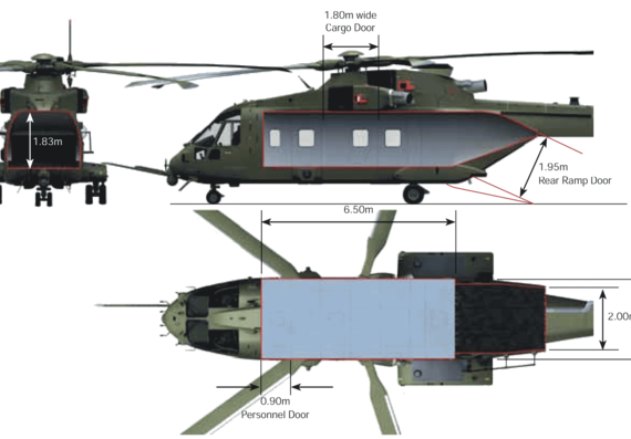 Helicopter AgustaWestland AW101 Helicopter Interior - drawings, dimensions, figures