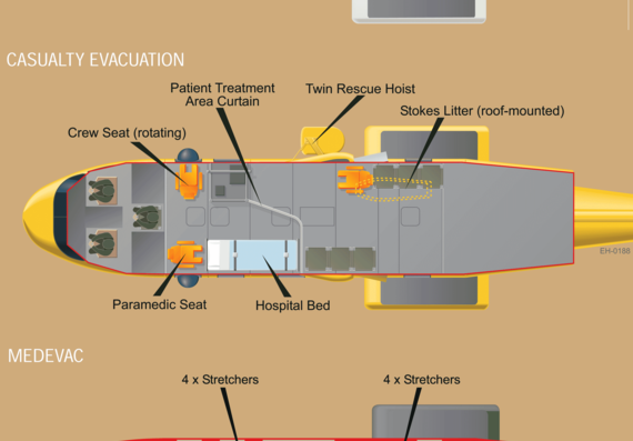 Helicopter AgustaWestland AW101 Search And Rescue Helicopter Configurations - drawings, dimensions, figures