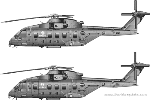 Вертолет AgustaWestland AW101 TTI - чертежи, габариты, рисунки