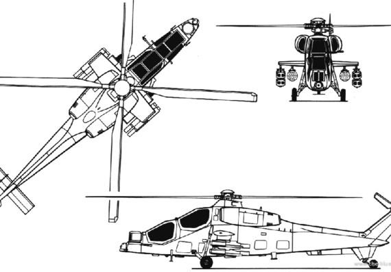 Вертолет Agusta A129 - чертежи, габариты, рисунки