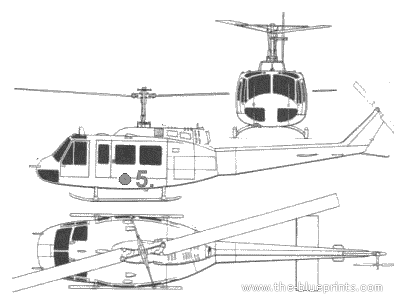 Вертолет Agusta AB205 - чертежи, габариты, рисунки