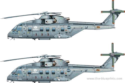 Вертолет Agusta Westland AW-101 TTI - чертежи, габариты, рисунки