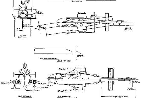Airwolf helicopter - drawings, dimensions, figures