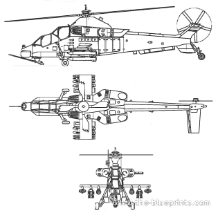 Вертолет Atlas Ch-2 Rooivalk combat helicopter - чертежи, габариты, рисунки