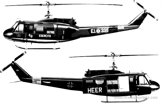 Вертолет Augusta-Bell 205 UH-1D - чертежи, габариты, рисунки