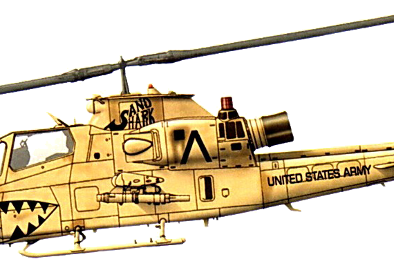 Вертолет Bel AH-1F Huey Cobra - чертежи, габариты, рисунки