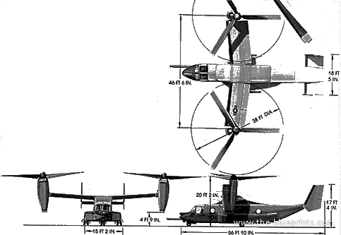Вертолет Bell-Boeing V-22d Osprey - чертежи, габариты, рисунки