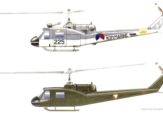 Вертолет Bell 204B UH-1F Huey - чертежи, габариты, рисунки