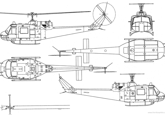 Вертолет Bell 204 UH-1B Iroquois - чертежи, габариты, рисунки